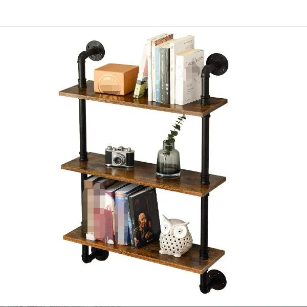 Industrial Pipe Shelves, 3-Tier Rustic Wall Mount Bookcase, Metal Bracket Storage Wall Shelf for Bedroom, Kitchen, Living Room