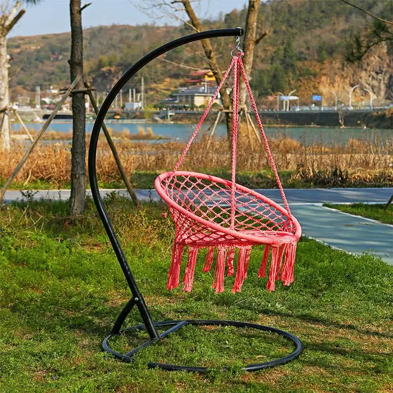 Macrame Tassels Rope Hanging Chair with Hand Woven Rope for Indoor Outdoor Home Bedroom Patio Deck Garden