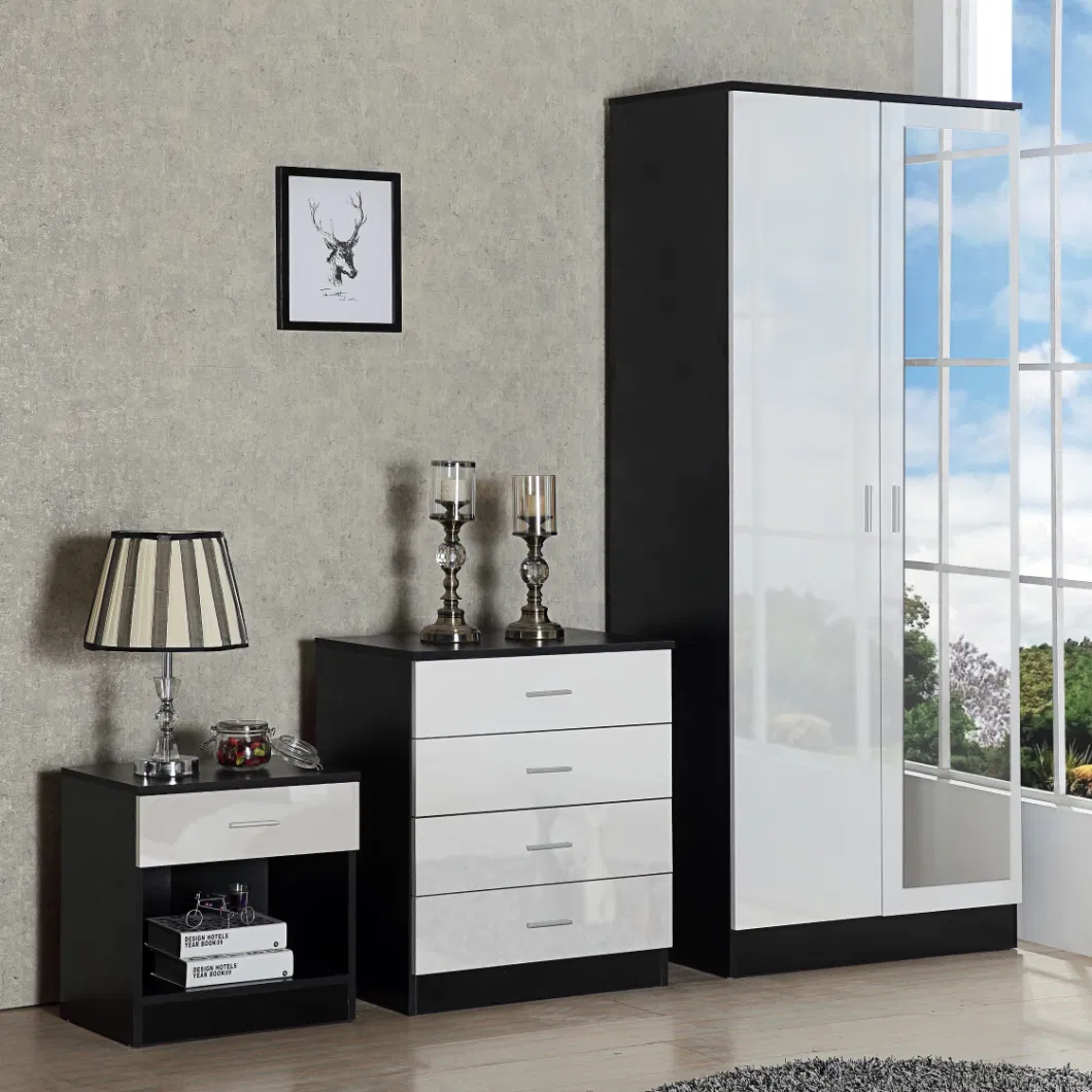 China Furniture Factory Wholesale High Quality with Cloth Wardrobe High Gloss Bedroom Set