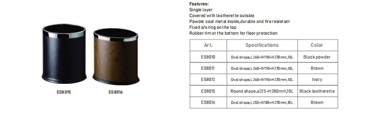 Single Layer Stainless Steel Hotel Waste Bin with Leatherette Covered