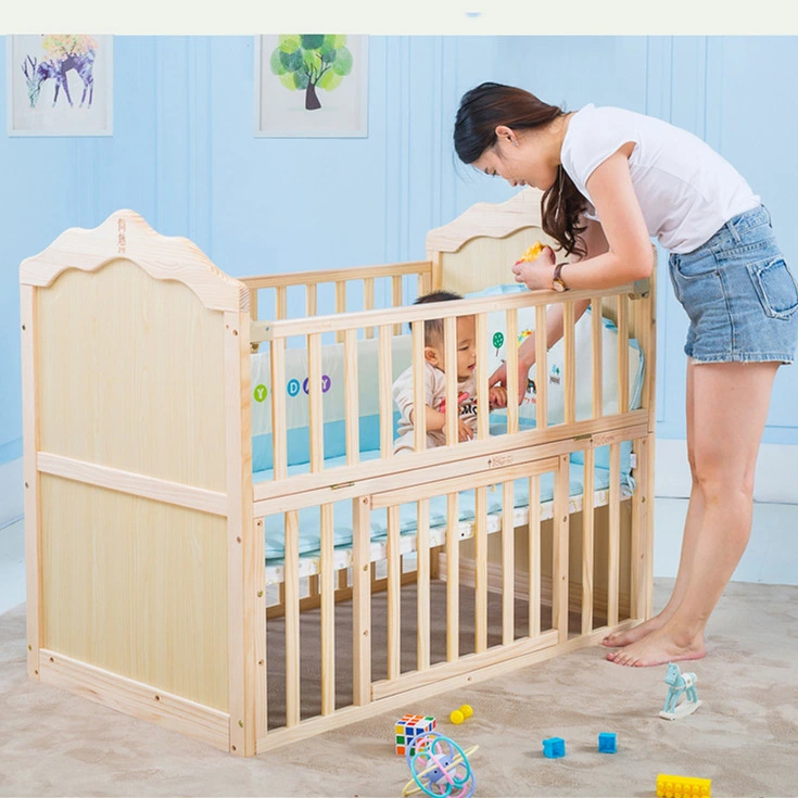 No Painted Hot Selling Bedroom Nursery Furniture Sets Solid Wooden Baby Crib Bed Sleeping Swing Cot