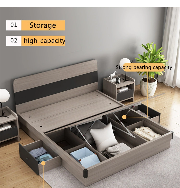 Log Color Modern Design PU Leather Backrest Bedroom Home Furniture Wooden King Double Size Beds