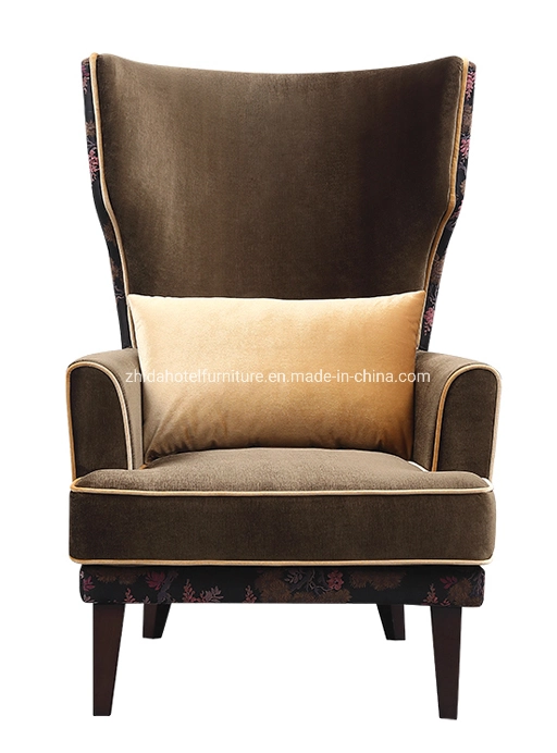 Zhida Hotel Furniture Bedroom High Back Fabric Leisure Chair Lobby Living Room Luxury Wooden Armchair