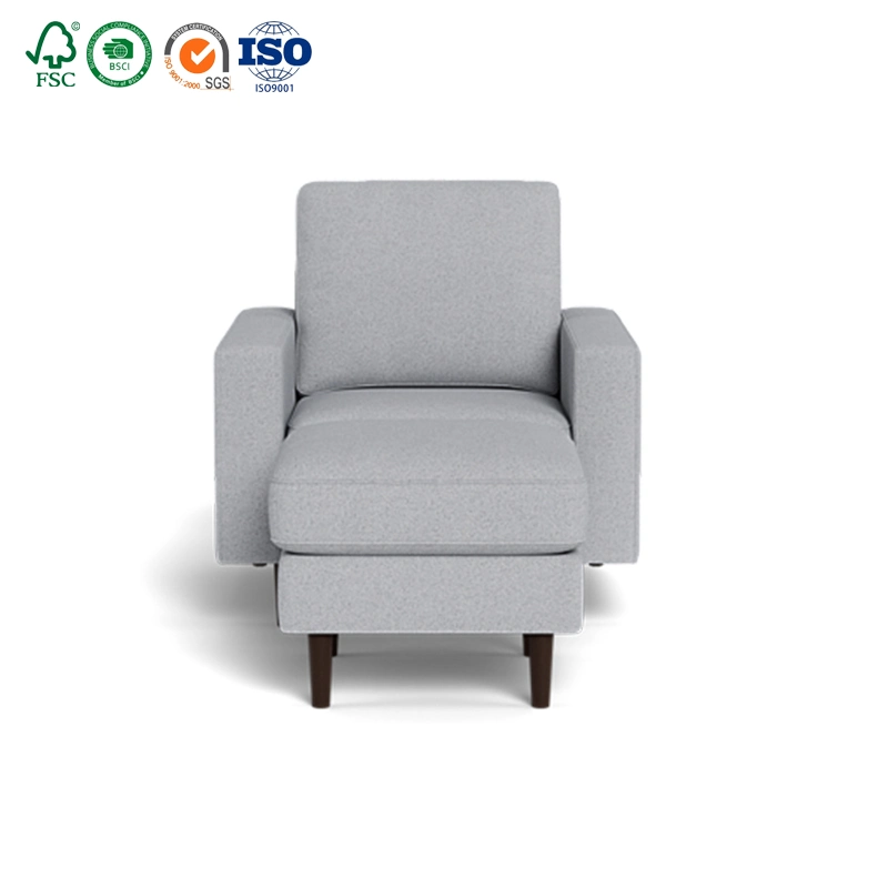 Cooc Grey Linen Fabric Kd Single Sofa Chair Modern Contemporary Armchairs Hotel Bedroom Single Sofa Chair with Wood Legs