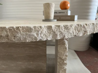 Café de estilo nórdico de mareo Corte Natural Popular Retro Mesa de comedor de mármol de travertino ovalado, dormitorio italiano, sofá-sala de estar Mesa de café