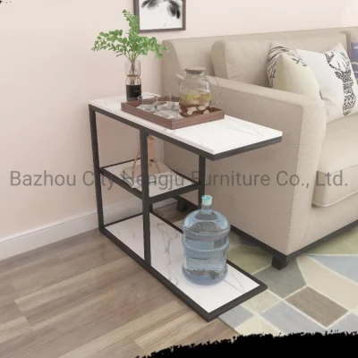 Best-Selling extremo pequeño cuadro Muebles para salón y dormitorio Sofá Mesa plegable de bandeja Bandeja de oro mesa de centro superior de MDF con bastidor de acero inoxidable