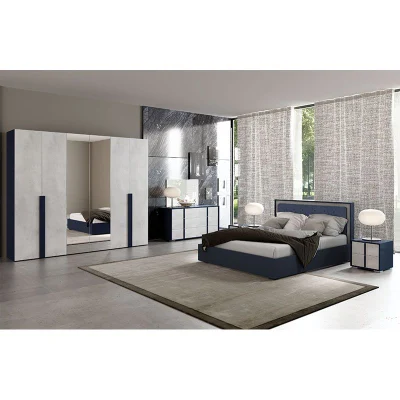 Nova azul Six-Door conjuntos de muebles de dormitorio armario con espejo de cristal cama King Size