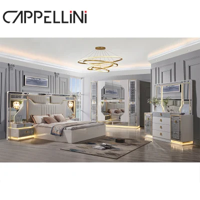  Chino al por mayor moderno madera King Size cuero doble cama de hotel Conjunto de habitaciones Casa de lujo italiana Mobiliario de dormitorio de madera