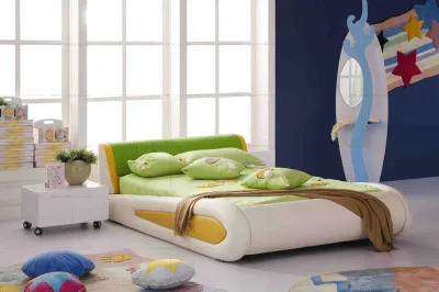  Moda niños Muebles de dormitorio niños individuales cama Color a juego tapizado Camas para niños pequeños