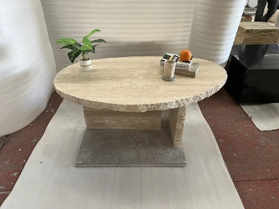 Café de estilo nórdico de mareo Corte Natural Popular Retro Mesa de comedor de mármol de travertino ovalado, dormitorio italiano, sofá-sala de estar Mesa de café