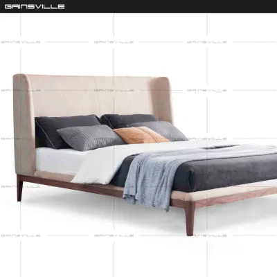  Venta caliente Muebles de Dormitorio Muebles de cama de poliuretano de color crema en el mercado de Oriente Medio