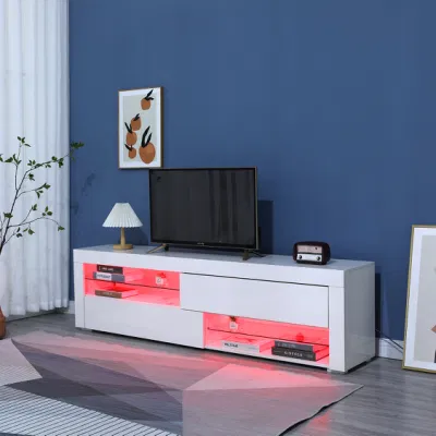  Moderno salón de alta brillo Consola de madera TV LED RGB Soporte
