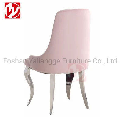 Elegante diseño británico Pink Velvet silla Sala de estar banquetes inoxidable Sillas de acero para el hogar