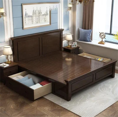 Cama simple de madera maciza dormitorio principal American cama doble clásica Muebles