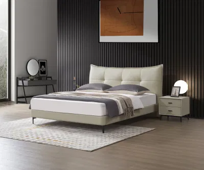  Italiano ligero Lujo suave cuero auténtico cama Diseño minimalista moderno Mobiliario de dormitorio principal de 1,8m habitaciones dobles de gama alta