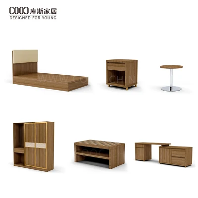 Una parada de la fábrica de Foshan 5 estrellas Apartamento moderno dormitorio dos camas individuales Woodem Conjunto de muebles de la habitación de hotel
