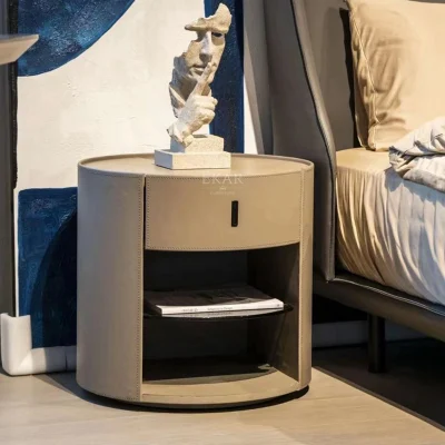 Dormitorio de cuero de lujo moderno Hotel, el Diseñador de mesita de noche mesita de noche Mesita de noche con 1 cajón lateral de la Mesa Final