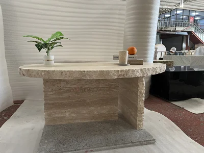 Café de estilo nórdico de mareo Corte Natural Popular Retro Mesa de comedor de mármol de travertino ovalado, dormitorio italiano, sofá-sala de estar Mesa de café