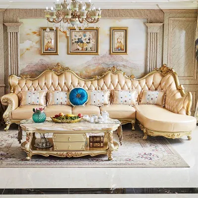 El lujo en forma de L conjunto grande de cuero clásico y moderno Hotel Casa Muebles de salón sofá
