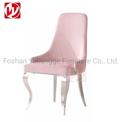 Elegante diseño británico Pink Velvet silla Sala de estar banquetes inoxidable Sillas de acero para el hogar