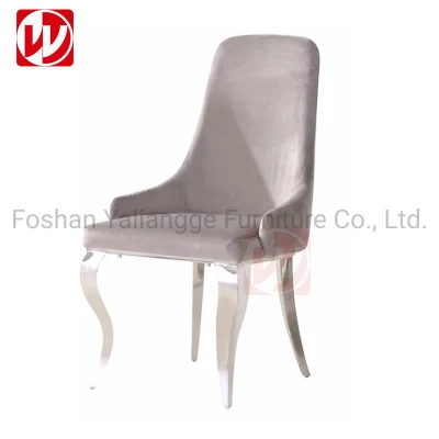 Elegante diseño británico Pink Velvet silla Sala de estar banquetes inoxidable Sillas de acero para el hogar