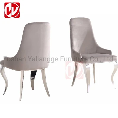 Elegante diseño británico Pink Velvet silla Sala de estar banquetes inoxidable Sillas de acero para el hogar