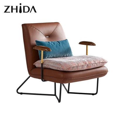  Italia marrón de cuero de diseño minimalista y elegante hotel de ocio en el vestíbulo de Muebles Muebles de Salón Moderno sillas Sillas Silla de énfasis en la pierna de metal