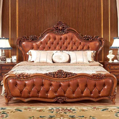 Moderno Super Soft Feeling camas de cuero auténtico Hotel Wall Cama King Size para muebles de dormitorio