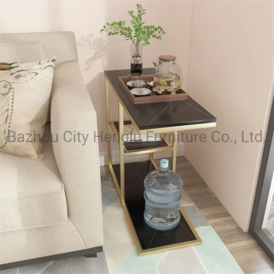 Best-Selling extremo pequeño cuadro Muebles para salón y dormitorio Sofá Mesa plegable de bandeja Bandeja de oro mesa de centro superior de MDF con bastidor de acero inoxidable