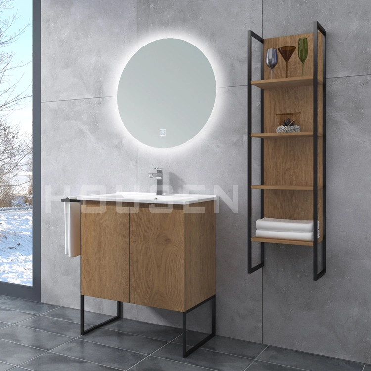 Light Luxury Black Frame Structure Bathroom Furniture Hotel Homestay Mirami Wood Grain Bathroom Smart Furniture