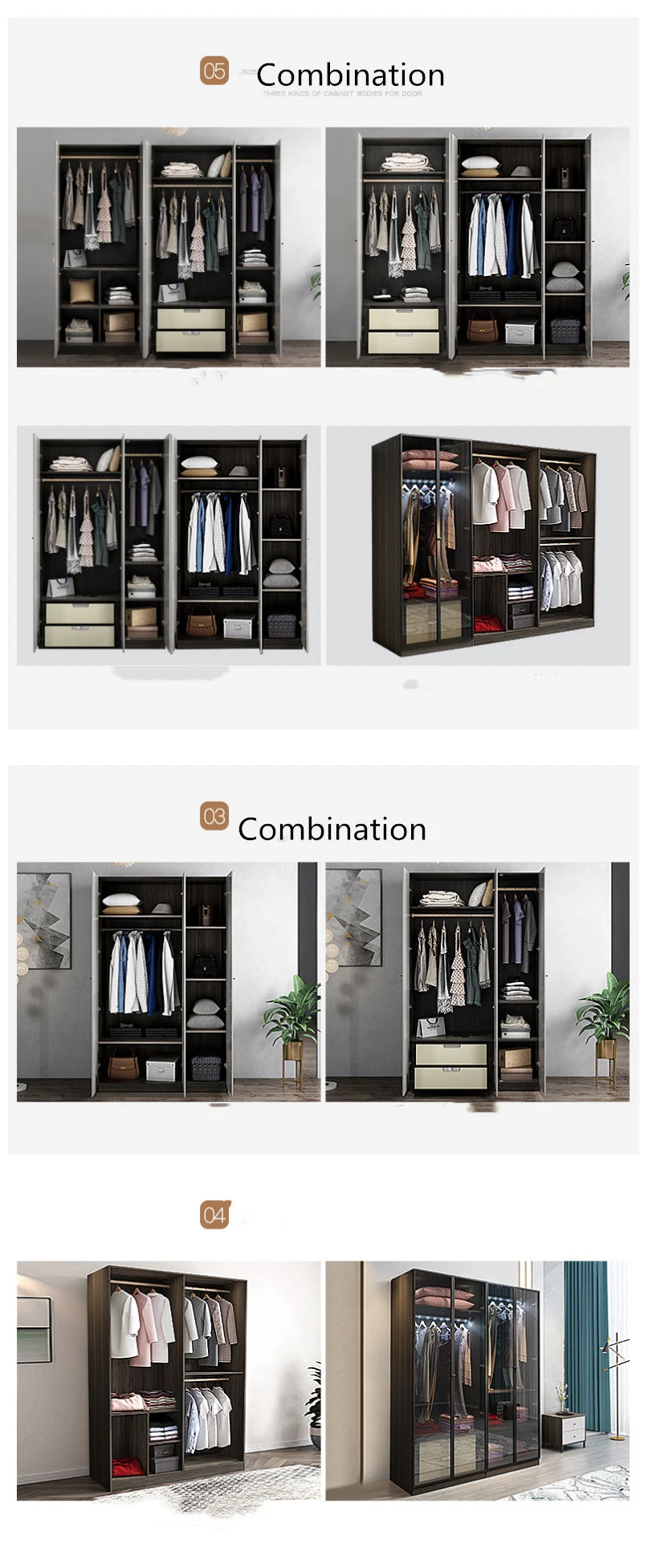 Modern MDF Sliding Mirror Door Closet Storage Wardrobe Design Bedroom Furniture