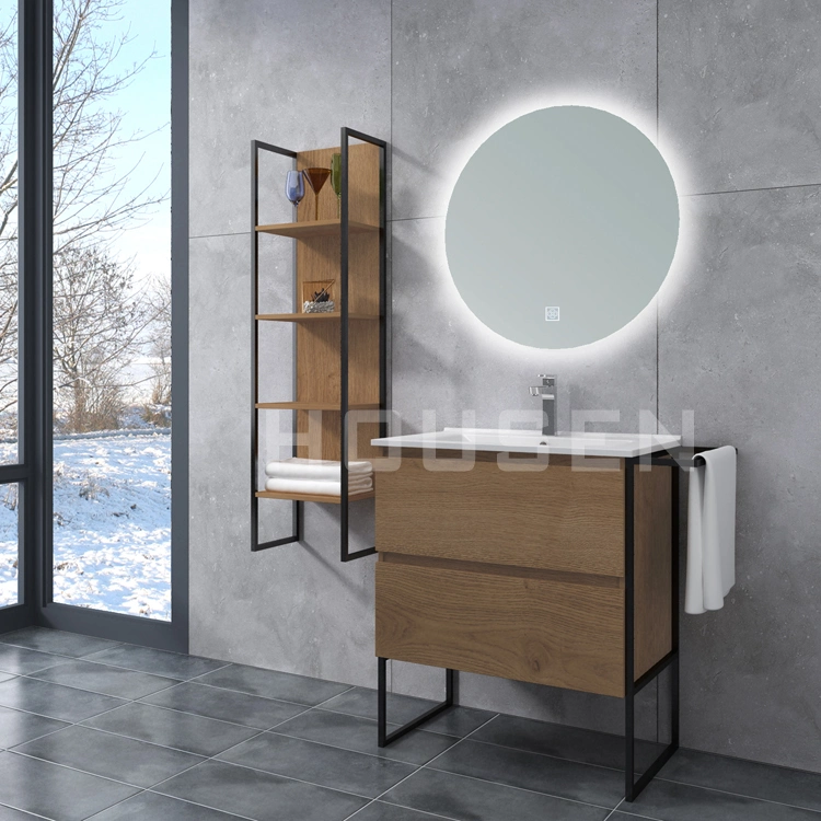 Light Luxury Black Frame Structure Bathroom Furniture Hotel Homestay Mirami Wood Grain Bathroom Smart Furniture