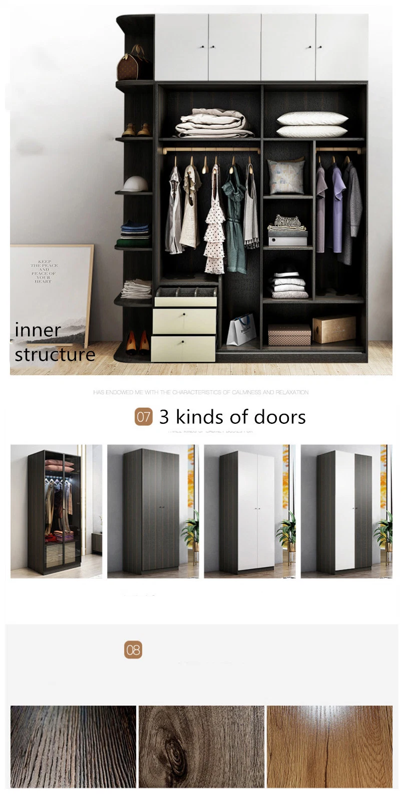 Modern MDF Sliding Mirror Door Closet Storage Wardrobe Design Bedroom Furniture