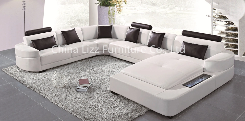 Modern Hotel Furniture U Shape Sectional Leisure Corner Genuine Leather Sofa