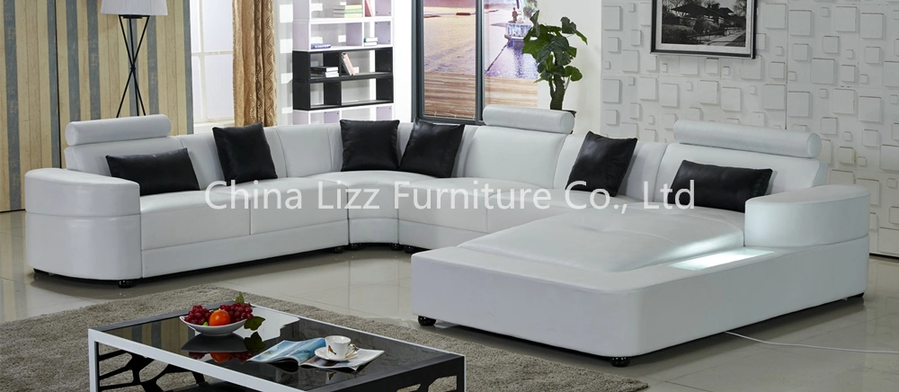 Modern Hotel Furniture U Shape Sectional Leisure Corner Genuine Leather Sofa