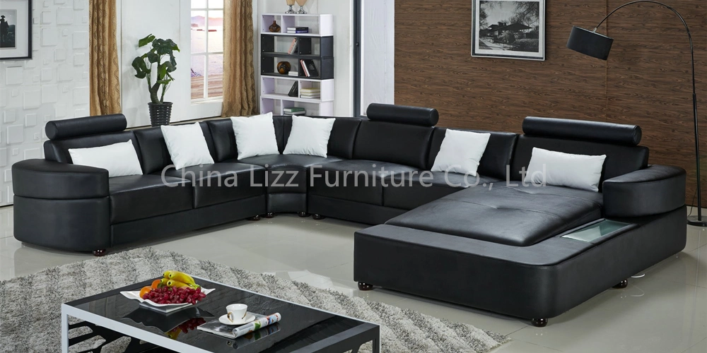 Modern Hotel Furniture U Shape Sectional Leisure Corner Genuine Leather Sofa