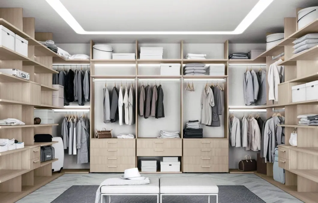 Prima Modern Bedroom Man Walk in Closet Custom Lightings Wardrobe