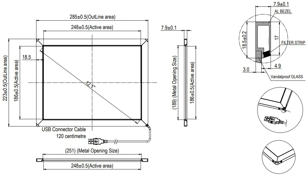 12.1 Inch (4: 3) or (16: 10) Interactive Touch Screen with IR Multi Touchscreen