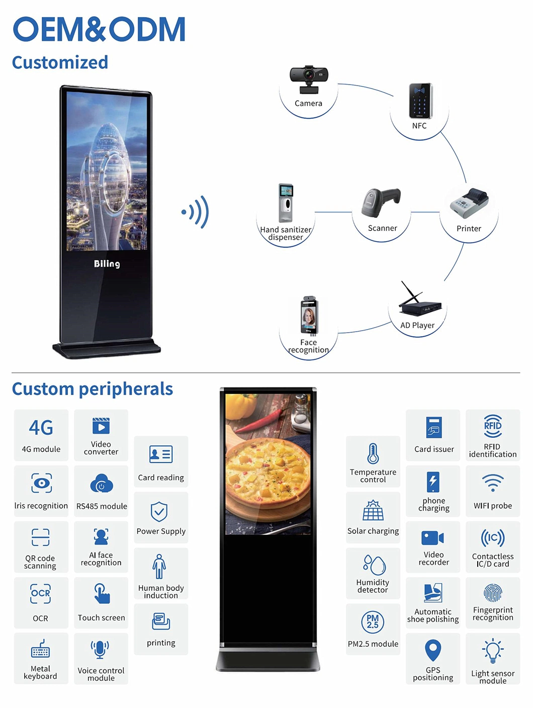 Totem Floor Stand 32 43 49 50 55 65 75 Inch Vertical Interactive Touch Screen Advertising Digital Signage Kiosk Digital Display Video LCD Screen 55&quot;