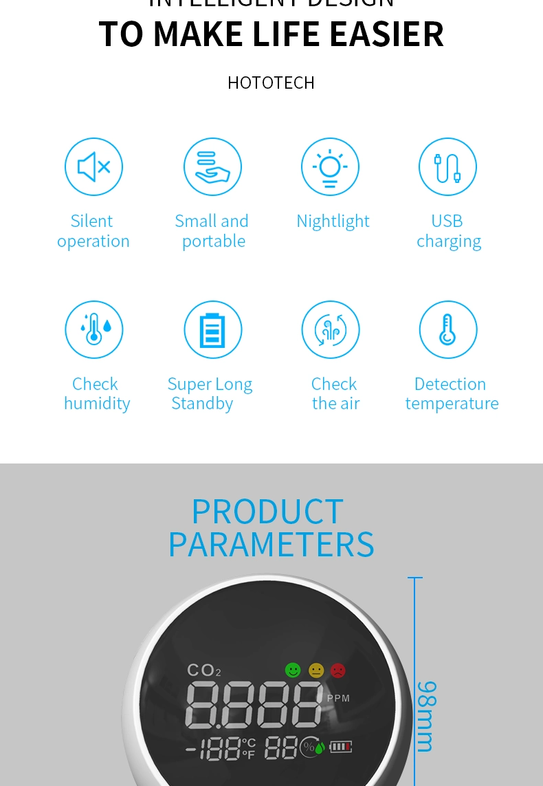 CO2 Sensor Outdoor Indoor Measure Air Quality Temperature Hummidty CO2 Gas Monitor