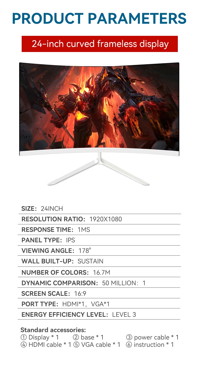 Customized Flat Screen PC Monitor Curved Screen Monitors 24 32 34 Inch IPS LCD Monitor 144Hz 165 Hz Gaming Computer Display