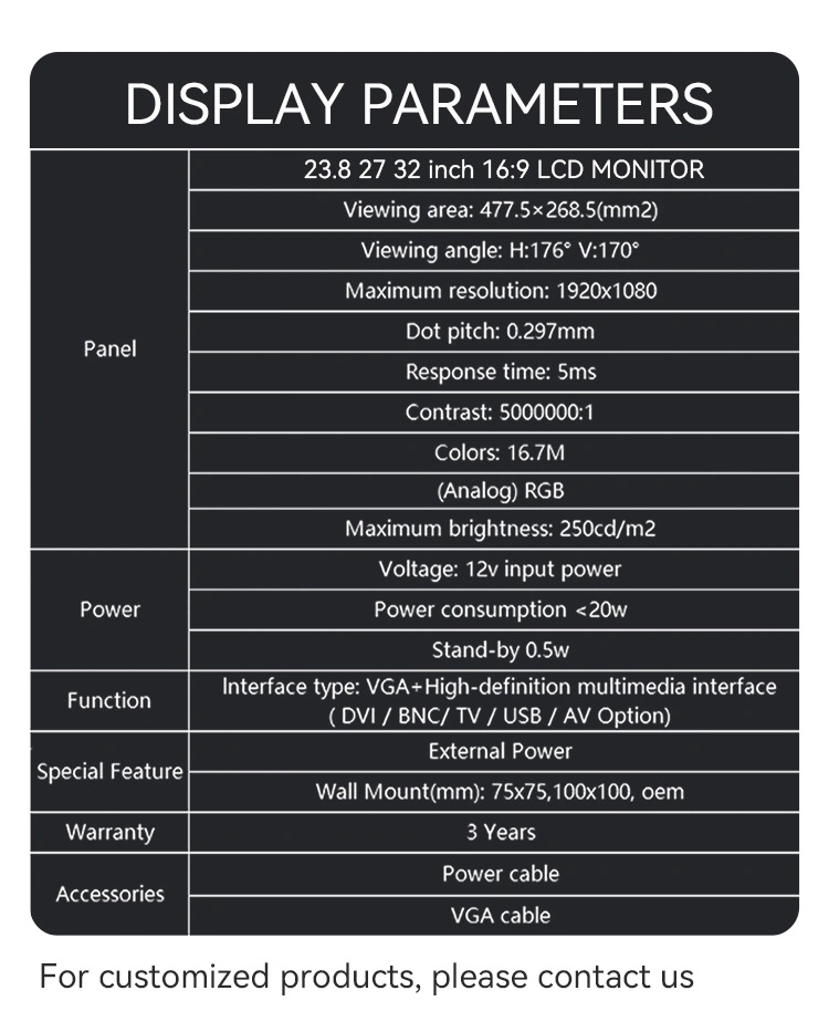 Customized Flat Screen PC Monitor Curved Screen Monitors 24 32 34 Inch IPS LCD Monitor 144Hz 165 Hz Gaming Computer Display