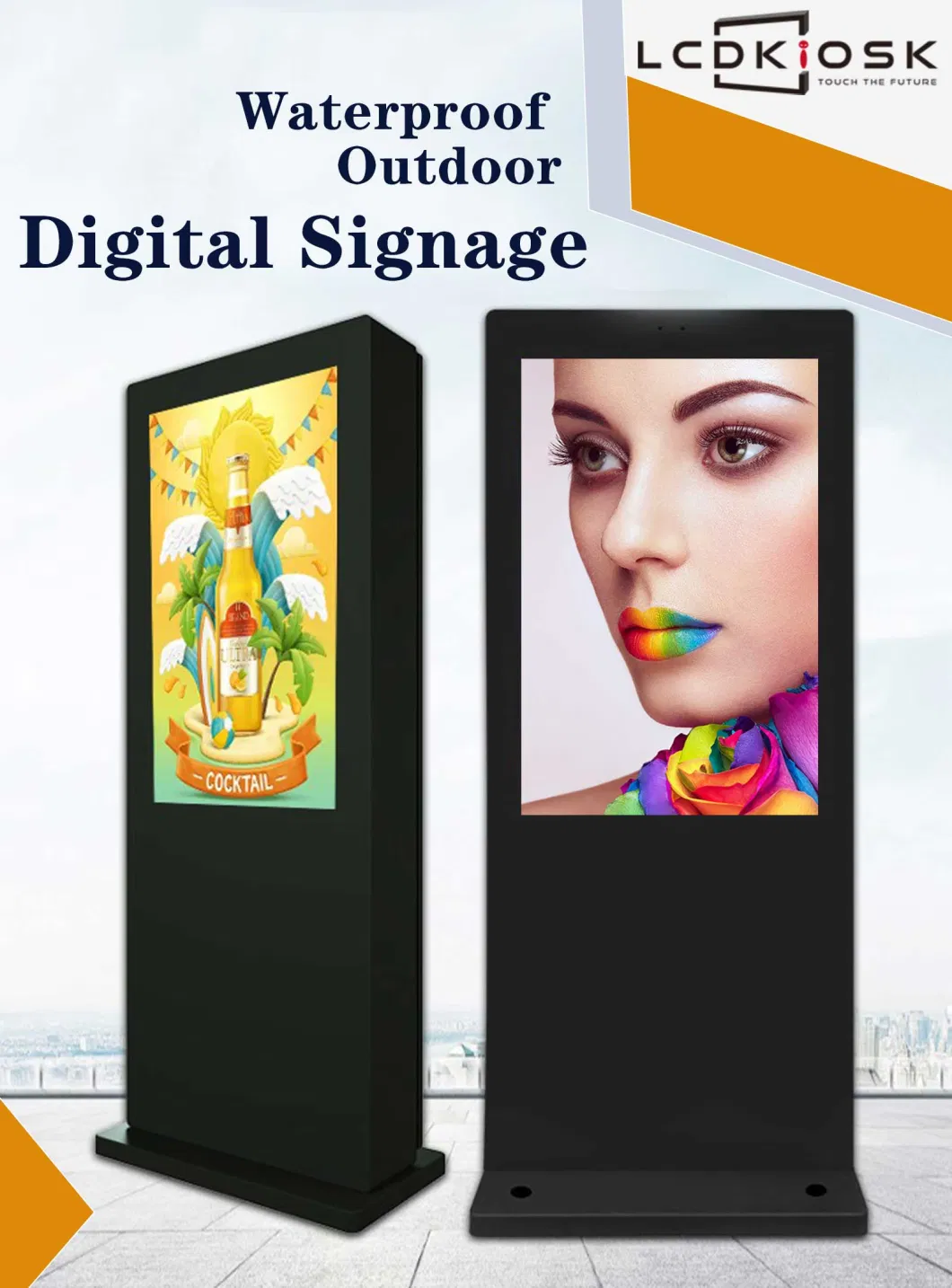 Outdoor Freestanding Advertising Kiosks Waterproof Touch Monitor