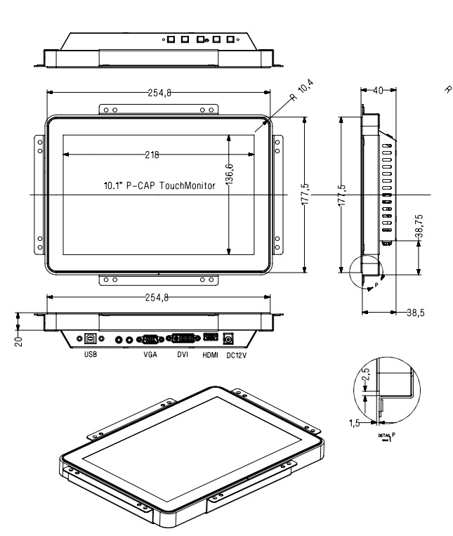 10.1&quot;Pcap Industrial LCD Open Frame Touch Screen Monitor