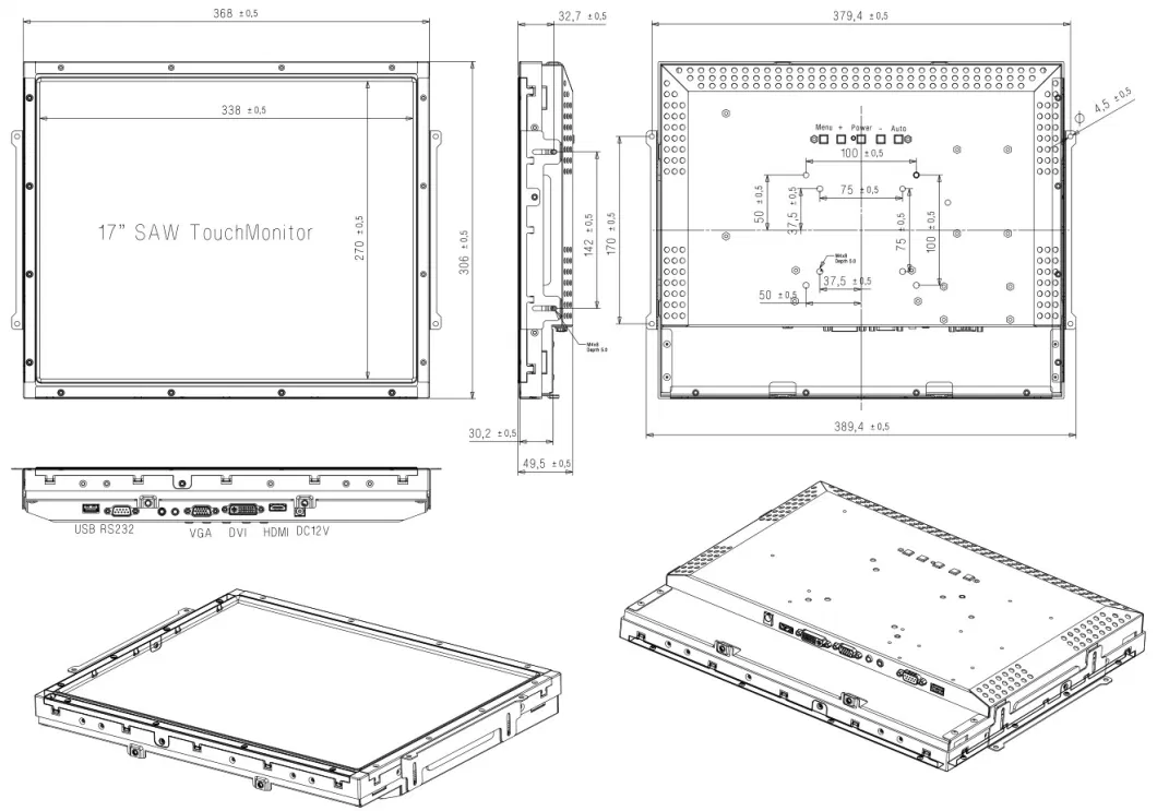 Cjtouch 17 Inch Open Frame Flat OLED Display Compatible Elo 1939L 1990L Multi Touch Screen Kiosk Monitor with Saw Touchscreen