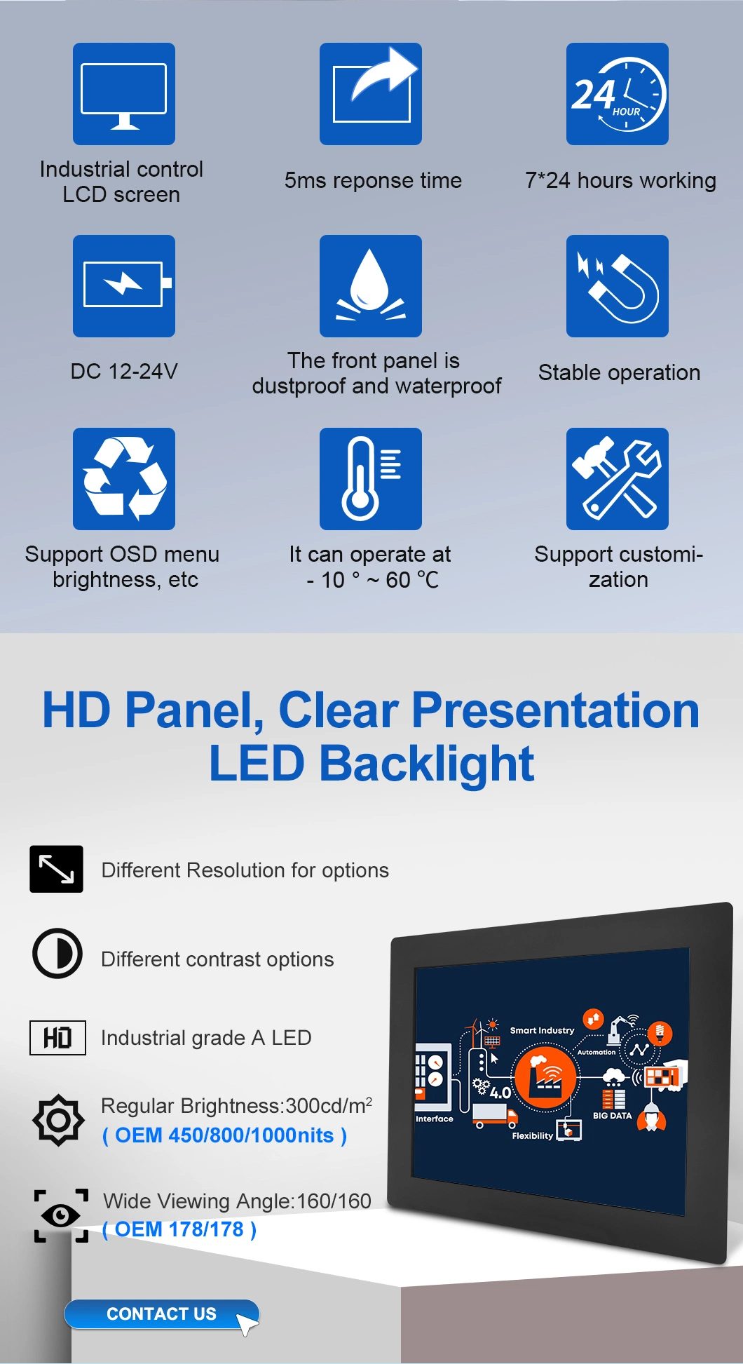 7 8 9 10&quot; 12&quot; 15&quot; 17&quot; 19&prime;&prime; Inch 800*600 HD-Mi VGA DVI Resistive Square Touch Screen Metal Case TFT Embedded OEM ODM Industrial LCD Monitor