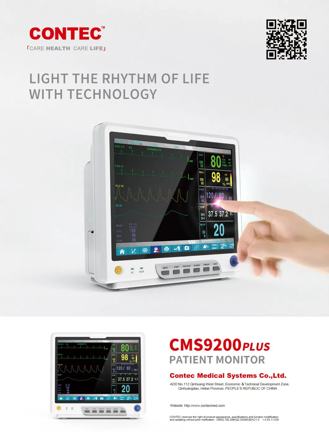 Contec Cms9200 12 Lead ECG Patient Monitor 6-Parameter ICU SD Patient Monitor