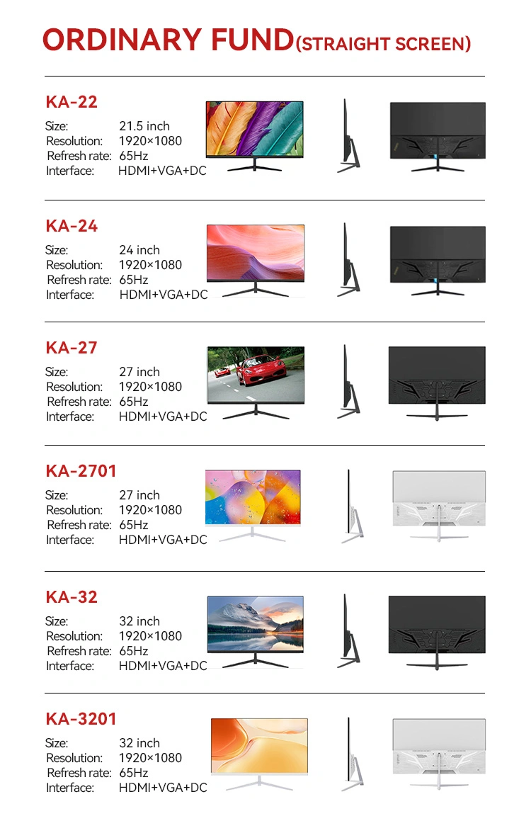 Customized Flat Screen PC Monitor Curved Screen Monitors 24 32 34 Inch IPS LCD Monitor 144Hz 165 Hz Gaming Computer Display