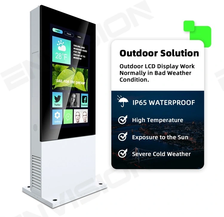 21.5, 32, 43, 49, 55, 65, 75, 86, 100 Inch Size All Weather Waterproof Outdoor LCD Advertising Screens Touchscreen Displays