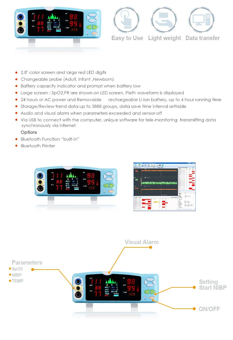 Meditech Vital Sign Monitor Oxima2 with 2.8 Inch Screen